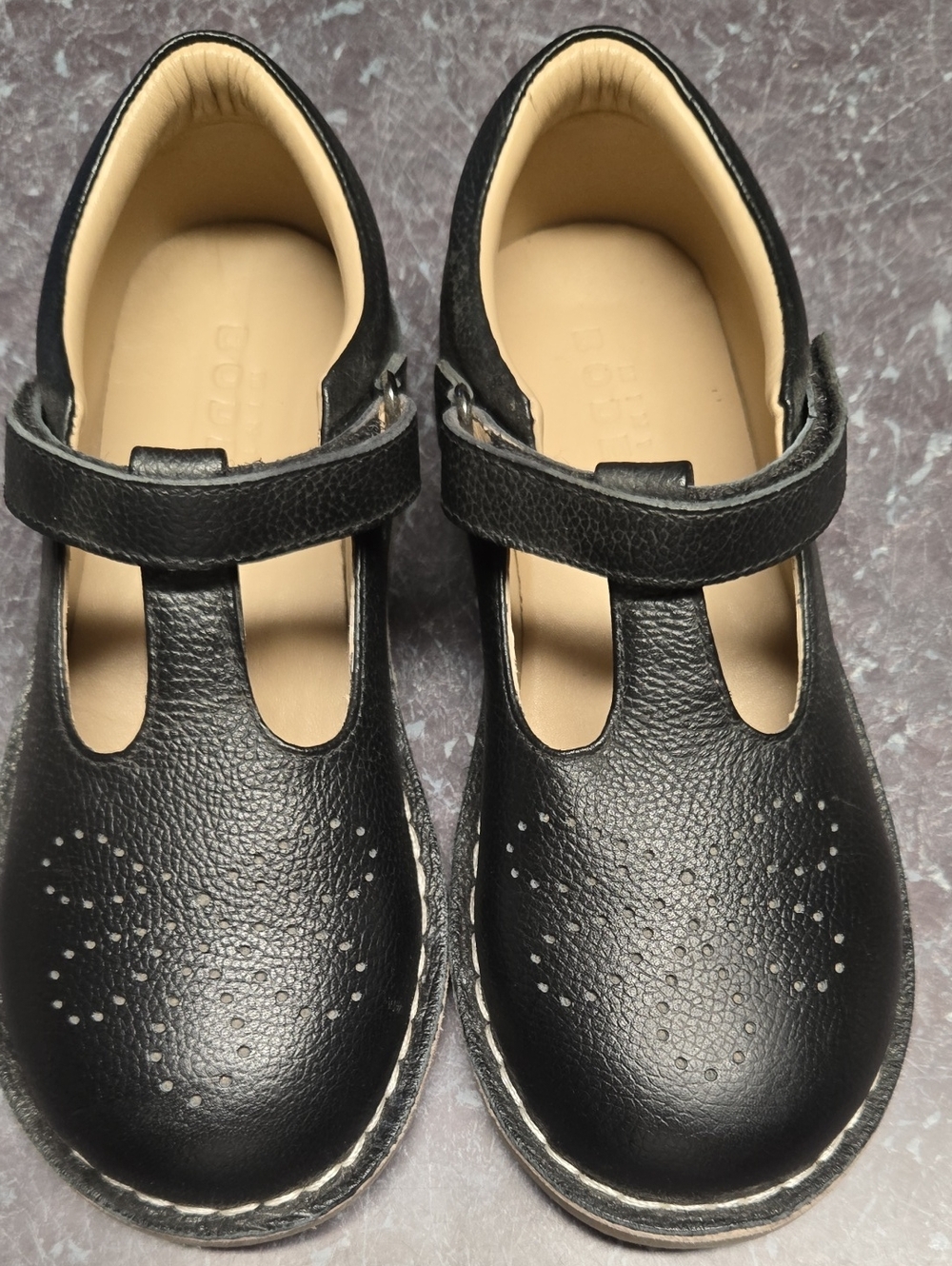 Mini Boden Black Leather T Bar Flats For Kids